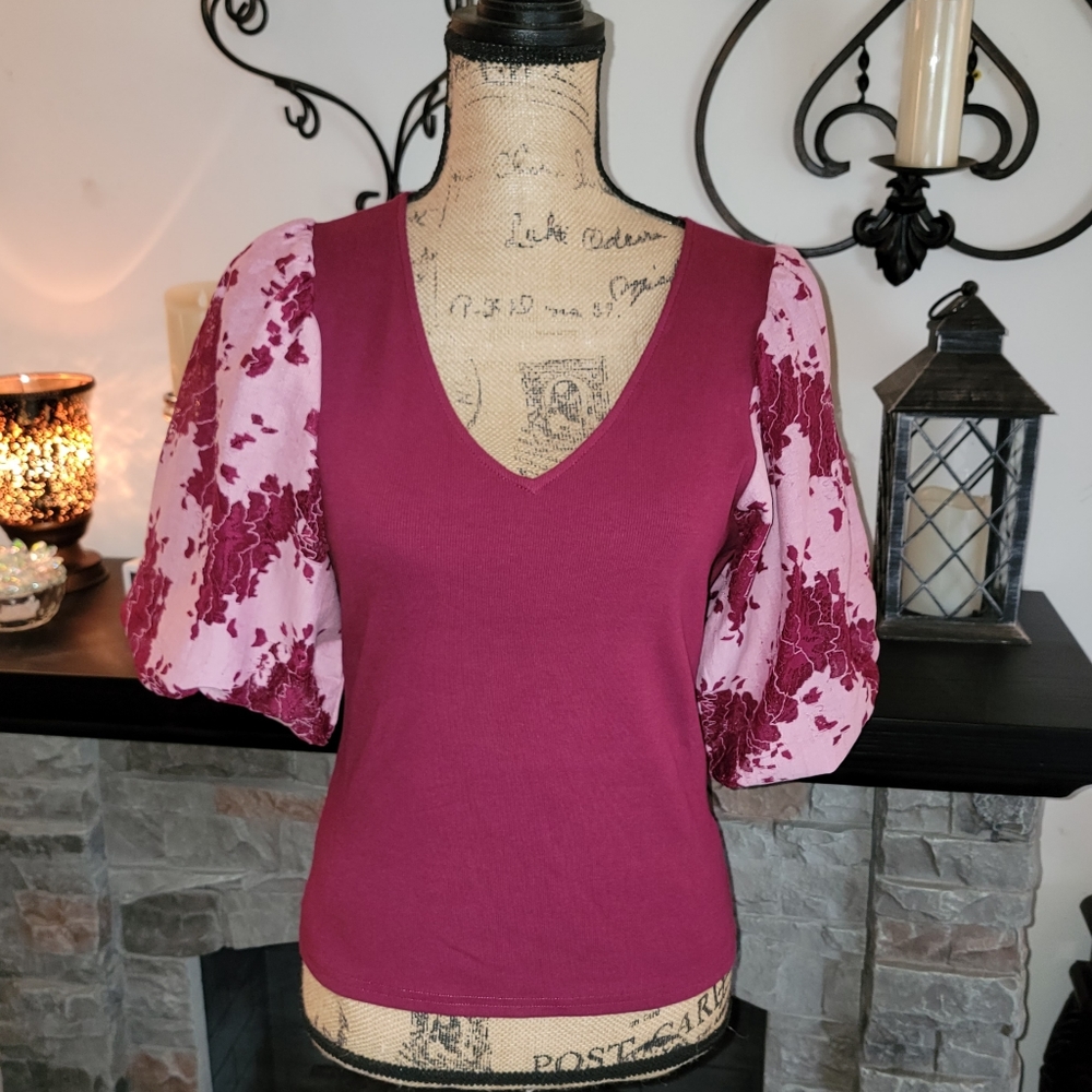 Anthropologie Dolan Lace Puff Sleeve Top